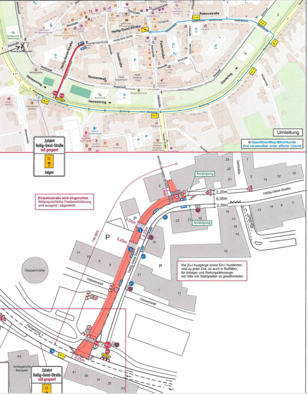 Plan über die Verkehrsführung Heilig-Geist-Straße wegen Baustelle