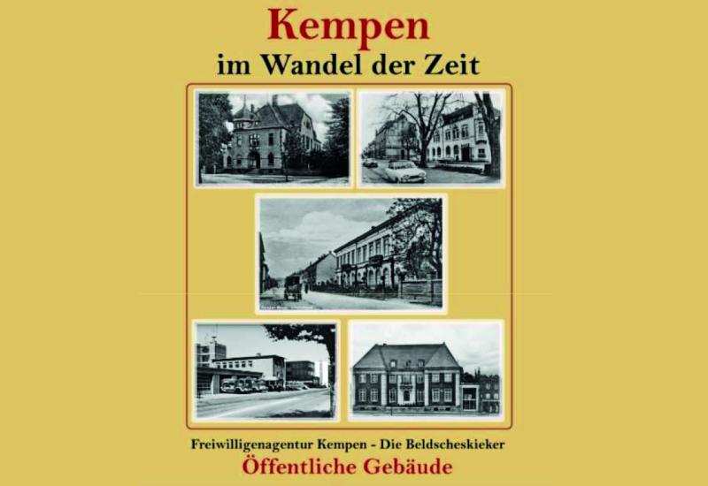 Titelblatt des Kalenders Kempen im Wandel der Zeit 2025 mit historischen Fotos von öffentlichen Gebäuden